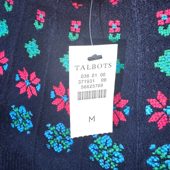 Talbots Sweater Dress Womens Medium Navy Embroidered Yoke Fair Isle Holiday New - Picture 7 of 8